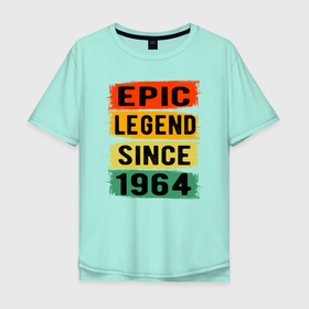 Мужская футболка хлопок Oversize с принтом Эпичная легенда с 1964 года в Тюмени, 100% хлопок | свободный крой, круглый ворот, “спинка” длиннее передней части | 1964 | 64 | год | год рождения | день рождения | ко дню рождения | на день рождения | прямиком из | родился в | сделан в