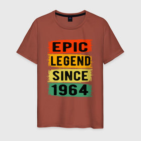 Мужская футболка хлопок с принтом Эпичная легенда с 1964 года в Екатеринбурге, 100% хлопок | прямой крой, круглый вырез горловины, длина до линии бедер, слегка спущенное плечо. | 1964 | 64 | год | год рождения | день рождения | ко дню рождения | на день рождения | прямиком из | родился в | сделан в