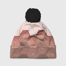Шапка 3D c помпоном с принтом Hexagon Minimal в Курске, 100% полиэстер | универсальный размер, печать по всей поверхности изделия | Тематика изображения на принте: абстракция | бронь | броня | геометрия | рисунок | узор | шестиугольник