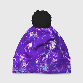 Шапка 3D c помпоном с принтом Psychedelic abstract в Санкт-Петербурге, 100% полиэстер | универсальный размер, печать по всей поверхности изделия | без лишнего | на каждый день | на лето | неон | рисунок | текстура | узор | узоры | фиолетовая | фиолетовый | яркая | яркий