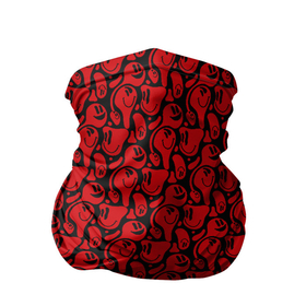 Бандана-труба 3D с принтом Красные психоделический смайлы в Екатеринбурге, 100% полиэстер, ткань с особыми свойствами — Activecool | плотность 150‒180 г/м2; хорошо тянется, но сохраняет форму | паттерн | психоделика | растекание | смайл | смайлики | эмодзи