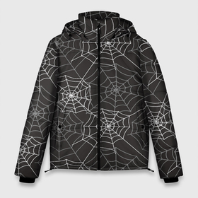 Мужская зимняя куртка 3D с принтом Паутинка паттерн в Тюмени, верх — 100% полиэстер; подкладка — 100% полиэстер; утеплитель — 100% полиэстер | длина ниже бедра, свободный силуэт Оверсайз. Есть воротник-стойка, отстегивающийся капюшон и ветрозащитная планка. 

Боковые карманы с листочкой на кнопках и внутренний карман на молнии. | Тематика изображения на принте: паттерн | паук | паутина | паутинка | паутинная железа | сетка | узор
