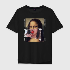 Мужская футболка хлопок Oversize с принтом Mona Lisa 202X modern в Тюмени, 100% хлопок | свободный крой, круглый ворот, “спинка” длиннее передней части | mona lisa | девушка | джоконда | искусство | конфета | леонардо да винчи | мона лиза | чупа чупс | эстетика