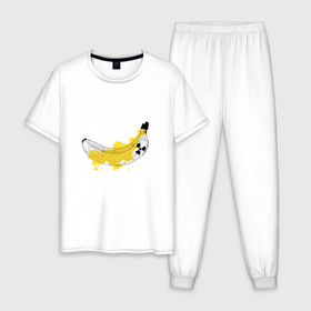 Мужская пижама хлопок с принтом Радиоактивный Банан Калий 40 в Тюмени, 100% хлопок | брюки и футболка прямого кроя, без карманов, на брюках мягкая резинка на поясе и по низу штанин
 | banana | radiation | yellow banana | банан | желтый | радиация