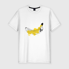 Мужская футболка хлопок Slim с принтом Радиоактивный Банан Калий 40 в Екатеринбурге, 92% хлопок, 8% лайкра | приталенный силуэт, круглый вырез ворота, длина до линии бедра, короткий рукав | banana | radiation | yellow banana | банан | желтый | радиация