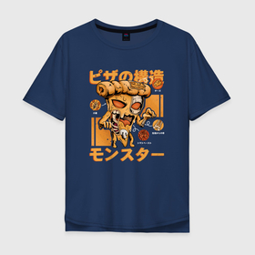 Мужская футболка хлопок Oversize с принтом Monster   Pizza в Тюмени, 100% хлопок | свободный крой, круглый ворот, “спинка” длиннее передней части | japan | japan style | japanese | japanese style | monster | pizza | еда | монстр | пицца | тренд | тренды | япония | японский стиль