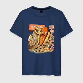 Мужская футболка хлопок с принтом Хотдожный монстр в Новосибирске, 100% хлопок | прямой крой, круглый вырез горловины, длина до линии бедер, слегка спущенное плечо. | hot dog | hotdog | japan | japan style | japanese | japanese style | monster | еда | монстр | тренд | тренды | хот дог | хотдог | япония | японский стиль
