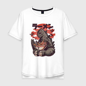 Мужская футболка хлопок Oversize с принтом Godzilla and Udon в Санкт-Петербурге, 100% хлопок | свободный крой, круглый ворот, “спинка” длиннее передней части | godzilla | japan | japan style | japanese | japanese style | monster | годзилла | монстр | тренд | тренды | япония | японский стиль