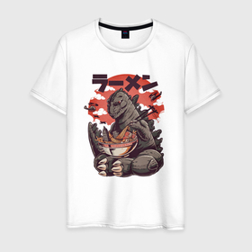 Мужская футболка хлопок с принтом Godzilla and Udon в Екатеринбурге, 100% хлопок | прямой крой, круглый вырез горловины, длина до линии бедер, слегка спущенное плечо. | godzilla | japan | japan style | japanese | japanese style | monster | годзилла | монстр | тренд | тренды | япония | японский стиль
