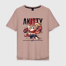 Мужская футболка хлопок Oversize с принтом Akitty в Екатеринбурге, 100% хлопок | свободный крой, круглый ворот, “спинка” длиннее передней части | akira | akita | dog | japan | japan style | japanese | japanese style | monster | акита | акита ину | монстр | собака | тренд | тренды | япония | японский стиль