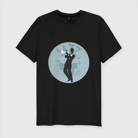 Мужская футболка хлопок Slim с принтом Jazz Man , 92% хлопок, 8% лайкра | приталенный силуэт, круглый вырез ворота, длина до линии бедра, короткий рукав | jazz | music | африка | блюз | джаз | мелодия | музыка | музыкант | оркестр | саксофон | труба