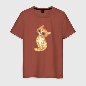 Мужская футболка хлопок с принтом Рыжий  милый котенок в Белгороде, 100% хлопок | прямой крой, круглый вырез горловины, длина до линии бедер, слегка спущенное плечо. | кот | котенок | кошка | рыжая кошка | рыжий | рыжий кот | рыжий котенок