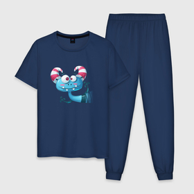 Мужская пижама хлопок с принтом Маленький синий монстр , 100% хлопок | брюки и футболка прямого кроя, без карманов, на брюках мягкая резинка на поясе и по низу штанин
 | Тематика изображения на принте: детский | монстр | монстрик | синий монстр | человечек