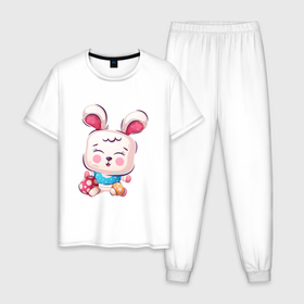 Мужская пижама хлопок с принтом Малыш зайчонок в Белгороде, 100% хлопок | брюки и футболка прямого кроя, без карманов, на брюках мягкая резинка на поясе и по низу штанин
 | детеныш | детский | зайчонок | заяц | малыш