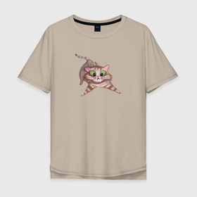 Мужская футболка хлопок Oversize с принтом Забавный удивленный кот в Екатеринбурге, 100% хлопок | свободный крой, круглый ворот, “спинка” длиннее передней части | кот | котенок | кошка | удивление | удивленный