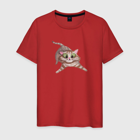Мужская футболка хлопок с принтом Забавный удивленный кот в Белгороде, 100% хлопок | прямой крой, круглый вырез горловины, длина до линии бедер, слегка спущенное плечо. | Тематика изображения на принте: кот | котенок | кошка | удивление | удивленный