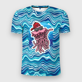 Мужская футболка 3D Slim с принтом милый   осьминог в Тюмени, 100% полиэстер с улучшенными характеристиками | приталенный силуэт, круглая горловина, широкие плечи, сужается к линии бедра | Тематика изображения на принте: кальмар | лето | море | океан | осьминог