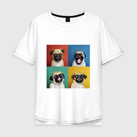 Мужская футболка хлопок Oversize с принтом Смешные мопсы и их мимика (коллаж) в Новосибирске, 100% хлопок | свободный крой, круглый ворот, “спинка” длиннее передней части | голова собаки | животное | мем | мимика | мопс | мопсы | смешной | собака
