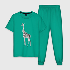 Мужская пижама хлопок с принтом Грация жирафа в Тюмени, 100% хлопок | брюки и футболка прямого кроя, без карманов, на брюках мягкая резинка на поясе и по низу штанин
 | грация | длинная шея | животное | жираф | жирафа