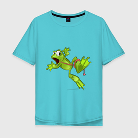 Мужская футболка хлопок Oversize с принтом FROG WITH A LONG TONGUE , 100% хлопок | свободный крой, круглый ворот, “спинка” длиннее передней части | амфибия | жаба | животное | забавный | зеленый | милая | очаровательные