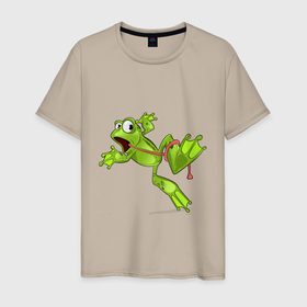 Мужская футболка хлопок с принтом FROG WITH A LONG TONGUE в Санкт-Петербурге, 100% хлопок | прямой крой, круглый вырез горловины, длина до линии бедер, слегка спущенное плечо. | амфибия | жаба | животное | забавный | зеленый | милая | очаровательные