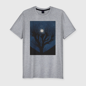 Мужская футболка хлопок Slim с принтом Moon Light (Луна) в Тюмени, 92% хлопок, 8% лайкра | приталенный силуэт, круглый вырез ворота, длина до линии бедра, короткий рукав | абстракция | винтаж | дерево | картина | классика | луна | минимализм | ночь | паттерн | природа | цветы | экспрессионизм