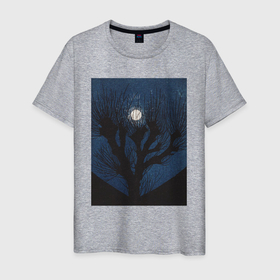 Мужская футболка хлопок с принтом Moon Light (Луна) в Курске, 100% хлопок | прямой крой, круглый вырез горловины, длина до линии бедер, слегка спущенное плечо. | абстракция | винтаж | дерево | картина | классика | луна | минимализм | ночь | паттерн | природа | цветы | экспрессионизм