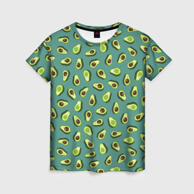 Женская футболка 3D с принтом Веселый авокадо в Новосибирске, 100% полиэфир ( синтетическое хлопкоподобное полотно) | прямой крой, круглый вырез горловины, длина до линии бедер | Тематика изображения на принте: авокадо | веселый | детский | зеленый | летний принт | пляжный стиль | позитивные авокадо