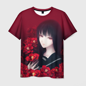 Мужская футболка 3D с принтом Anime Camellia Аниме Красная Камелия , 100% полиэфир | прямой крой, круглый вырез горловины, длина до линии бедер | Тематика изображения на принте: anime | camellia | camellia_anime | аниме | камелия | камелия_аниме