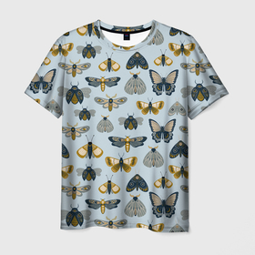Мужская футболка 3D с принтом Мистические бабочки мотыльки на голубом фоне , 100% полиэфир | прямой крой, круглый вырез горловины, длина до линии бедер | Тематика изображения на принте: бабочки | мистика | мистические мотыльки | мистический | мистический бабочки | мотыльки | эзотерика | эзотерический