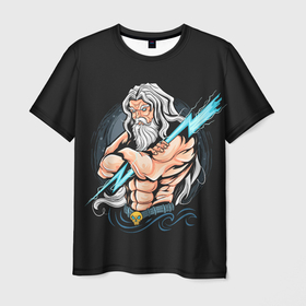Мужская футболка 3D с принтом Бог Зевс в Белгороде, 100% полиэфир | прямой крой, круглый вырез горловины, длина до линии бедер | греческий бог | зевс | зевс с молниями | титан | царь зевс