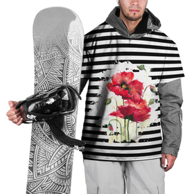 Накидка на куртку 3D с принтом Red poppies Акварельные цветы в Курске, 100% полиэстер |  | poppies | red poppies | watercolor | акварель | красные маки | маки | полосатый | черно белые полосы