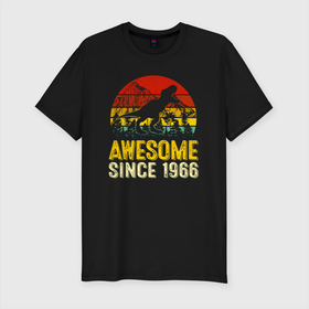 Мужская футболка хлопок Slim с принтом Потрясающий с 1966 года (динозавр) в Кировске, 92% хлопок, 8% лайкра | приталенный силуэт, круглый вырез ворота, длина до линии бедра, короткий рукав | Тематика изображения на принте: 1966 | 66 | dino | dinosaur | tyrannosaurus | tyrex | архозавр | год | год рождения | день рождения | дино | динозавр | динозавры | ко дню рождения | на день рождения | прямиком из | родился в | самурай | сделан в