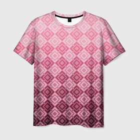 Мужская футболка 3D с принтом Розовый геометрический градиентный узор в Екатеринбурге, 100% полиэфир | прямой крой, круглый вырез горловины, длина до линии бедер | geometric | geometric pink | геомметрический узор | градиент | клетка | розовый