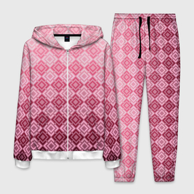 Мужской костюм 3D с принтом Розовый геометрический градиентный узор в Белгороде, 100% полиэстер | Манжеты и пояс оформлены тканевой резинкой, двухслойный капюшон со шнурком для регулировки, карманы спереди | geometric | geometric pink | геомметрический узор | градиент | клетка | розовый