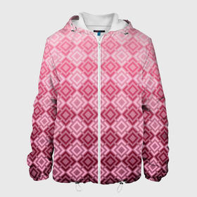 Мужская куртка 3D с принтом Розовый геометрический градиентный узор в Екатеринбурге, ткань верха — 100% полиэстер, подклад — флис | прямой крой, подол и капюшон оформлены резинкой с фиксаторами, два кармана без застежек по бокам, один большой потайной карман на груди. Карман на груди застегивается на липучку | geometric | geometric pink | геомметрический узор | градиент | клетка | розовый