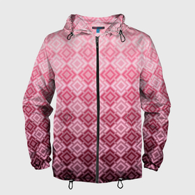 Мужская ветровка 3D с принтом Розовый геометрический градиентный узор в Екатеринбурге, 100% полиэстер | подол и капюшон оформлены резинкой с фиксаторами, два кармана без застежек по бокам, один потайной карман на груди | geometric | geometric pink | геомметрический узор | градиент | клетка | розовый