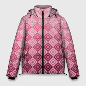 Мужская зимняя куртка 3D с принтом Розовый геометрический градиентный узор в Екатеринбурге, верх — 100% полиэстер; подкладка — 100% полиэстер; утеплитель — 100% полиэстер | длина ниже бедра, свободный силуэт Оверсайз. Есть воротник-стойка, отстегивающийся капюшон и ветрозащитная планка. 

Боковые карманы с листочкой на кнопках и внутренний карман на молнии. | geometric | geometric pink | геомметрический узор | градиент | клетка | розовый