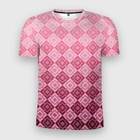 Мужская футболка 3D Slim с принтом Розовый геометрический градиентный узор в Екатеринбурге, 100% полиэстер с улучшенными характеристиками | приталенный силуэт, круглая горловина, широкие плечи, сужается к линии бедра | geometric | geometric pink | геомметрический узор | градиент | клетка | розовый