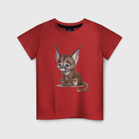 Детская футболка хлопок с принтом Милашка котик с огромными ушами в Новосибирске, 100% хлопок | круглый вырез горловины, полуприлегающий силуэт, длина до линии бедер | cat | cutie | ears | eyes | kitten | muzzle | nose | paws | tail | глаза | кот | котёнок | кошка | лапы | милашка | мордочка | нос | уши | хвост