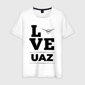 Мужская футболка хлопок с принтом UAZ Love Classic в Тюмени, 100% хлопок | прямой крой, круглый вырез горловины, длина до линии бедер, слегка спущенное плечо. | auto | brand | logo | love | symbol | uaz | авто | бренд | лого | символ | уаз