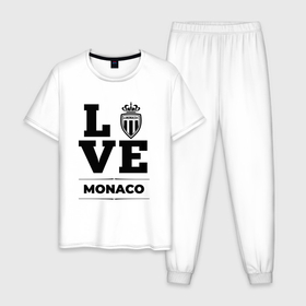 Мужская пижама хлопок с принтом Monaco Love Классика в Новосибирске, 100% хлопок | брюки и футболка прямого кроя, без карманов, на брюках мягкая резинка на поясе и по низу штанин
 | club | football | logo | love | monaco | клуб | лого | монако | мяч | символ | спорт | футбол | футболист | футболисты | футбольный