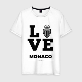 Мужская футболка хлопок с принтом Monaco Love Классика в Новосибирске, 100% хлопок | прямой крой, круглый вырез горловины, длина до линии бедер, слегка спущенное плечо. | club | football | logo | love | monaco | клуб | лого | монако | мяч | символ | спорт | футбол | футболист | футболисты | футбольный