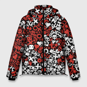 Мужская зимняя куртка 3D с принтом Красно белые знаки LDR в Петрозаводске, верх — 100% полиэстер; подкладка — 100% полиэстер; утеплитель — 100% полиэстер | длина ниже бедра, свободный силуэт Оверсайз. Есть воротник-стойка, отстегивающийся капюшон и ветрозащитная планка. 

Боковые карманы с листочкой на кнопках и внутренний карман на молнии. | Тематика изображения на принте: death | ldr | love | robots | занаки | значки | иконки | лср | любовь | паттерн | роботы | сериал | узор