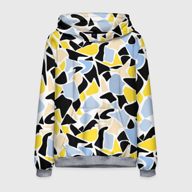 Мужская толстовка 3D с принтом Абстрактный узор в желто голубых тонах на черном фоне , 100% полиэстер | двухслойный капюшон со шнурком для регулировки, мягкие манжеты на рукавах и по низу толстовки, спереди карман-кенгуру с мягким внутренним слоем. | abstract | blue and yellow | абстрактные фигуры | абстрактный узор | желтый