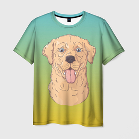 Мужская футболка 3D с принтом Морда пса  Лабрадор в Екатеринбурге, 100% полиэфир | прямой крой, круглый вырез горловины, длина до линии бедер | лабрадор | пес | песик | собака | собачка