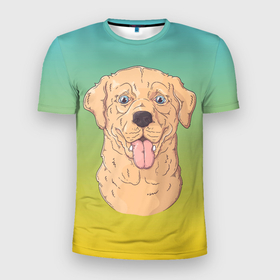 Мужская футболка 3D Slim с принтом Морда пса  Лабрадор в Екатеринбурге, 100% полиэстер с улучшенными характеристиками | приталенный силуэт, круглая горловина, широкие плечи, сужается к линии бедра | лабрадор | пес | песик | собака | собачка