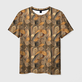 Мужская футболка 3D с принтом Абстрактные объемные листочки в Тюмени, 100% полиэфир | прямой крой, круглый вырез горловины, длина до линии бедер | abstract | абстракция | бутоны | геометрия | калейдоскоп | кл | линии | паттерн | текстура | узор | узоры | цветы