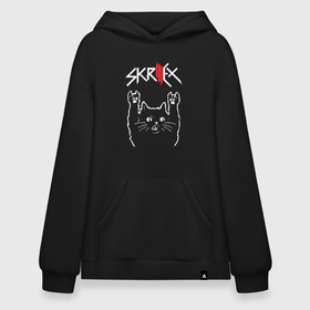 Худи SuperOversize хлопок с принтом Skrillex Рок кот в Екатеринбурге, 70% хлопок, 30% полиэстер, мягкий начес внутри | карман-кенгуру, эластичная резинка на манжетах и по нижней кромке, двухслойный капюшон
 | rock | skrillex | музыка | рок | рок кот | роккот | скриллекс