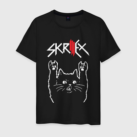 Мужская футболка хлопок с принтом Skrillex Рок кот в Новосибирске, 100% хлопок | прямой крой, круглый вырез горловины, длина до линии бедер, слегка спущенное плечо. | rock | skrillex | музыка | рок | рок кот | роккот | скриллекс